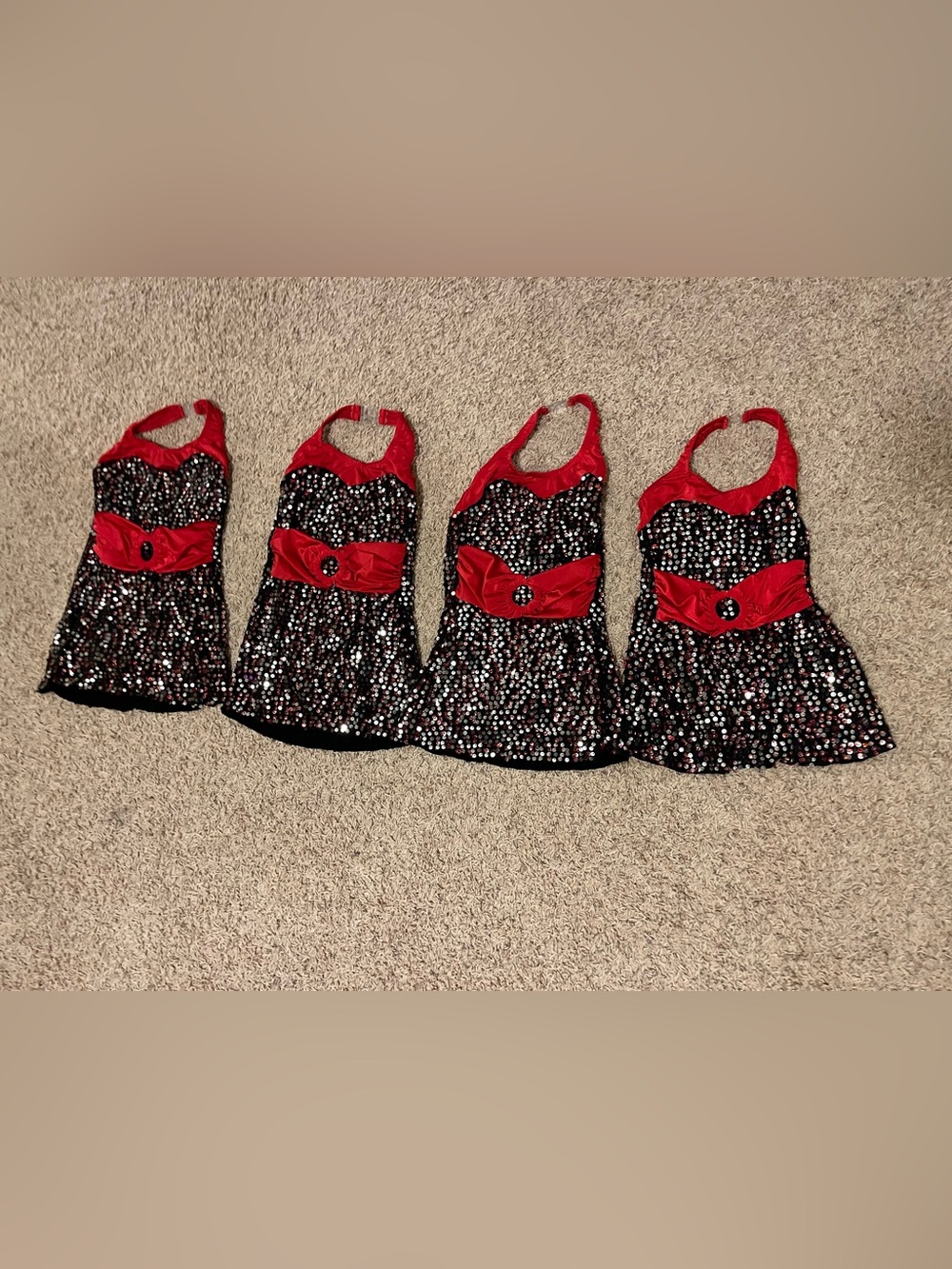 Lot of (4) Costume Gallery Kids Dance Costumes Child Small Medium Red Sequin